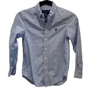 Ralph Lauren Light Blue and White Checkered Kids Button Down Shirt Size 8